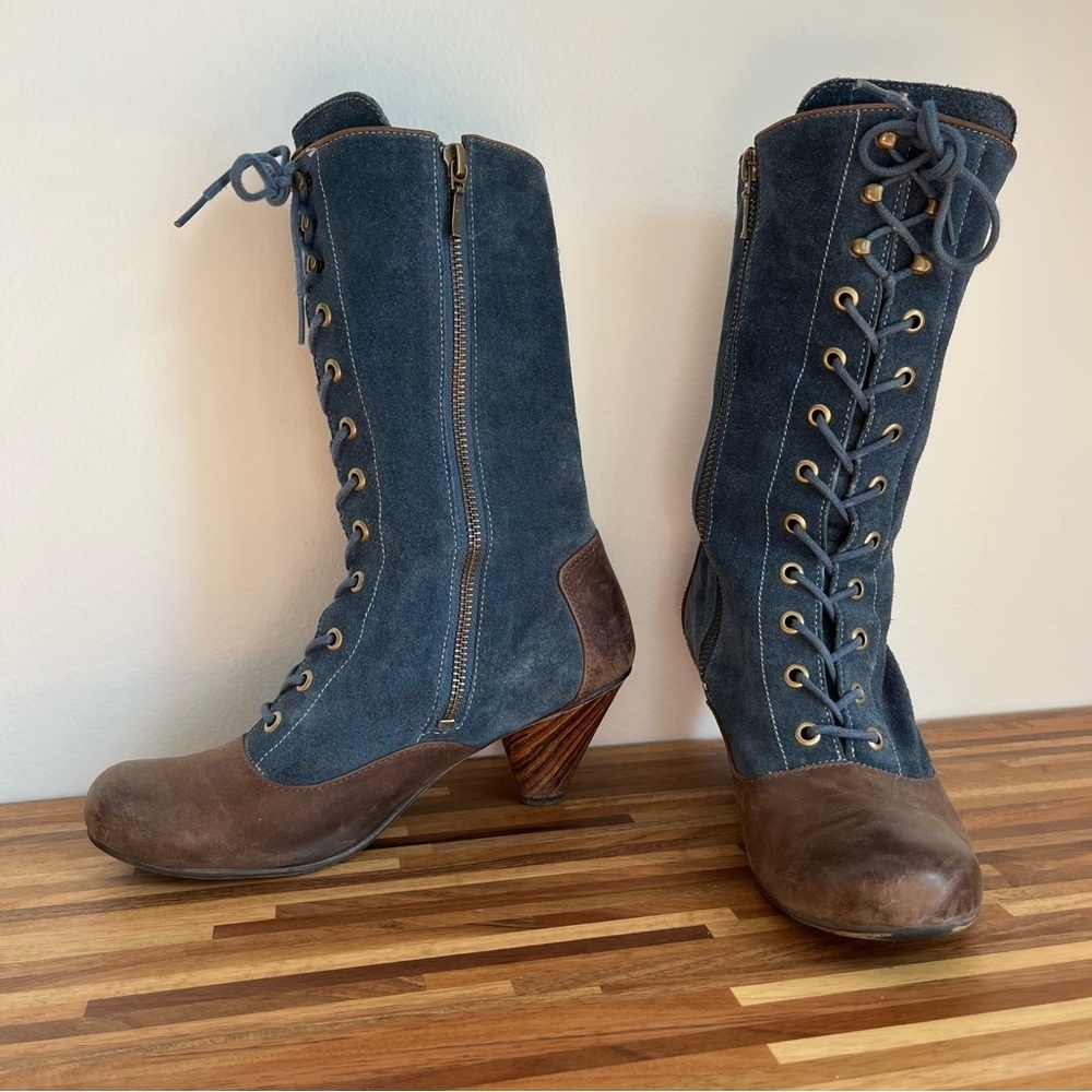 J Shoes Blue Suede Funky Kitten Heel Calf height